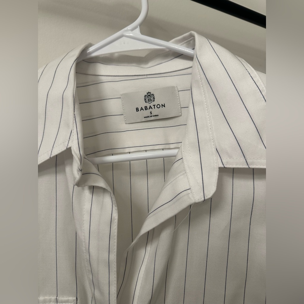 Aritzia Babaton White Striped Button-Up Shirt - Picture 3 of 3